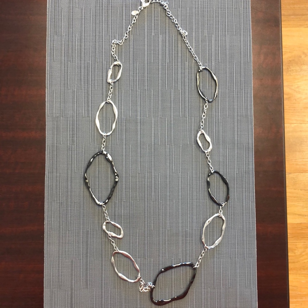 Long Silver and Gunmetal necklace
